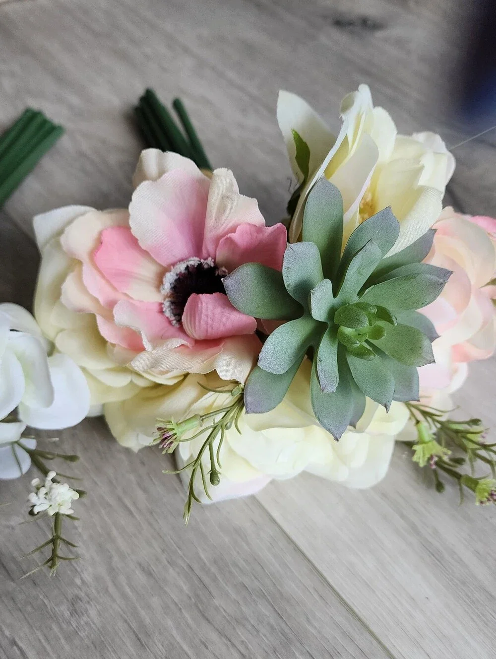 Set of 2 Faux Floral Bouquets with Anemones and Succulents